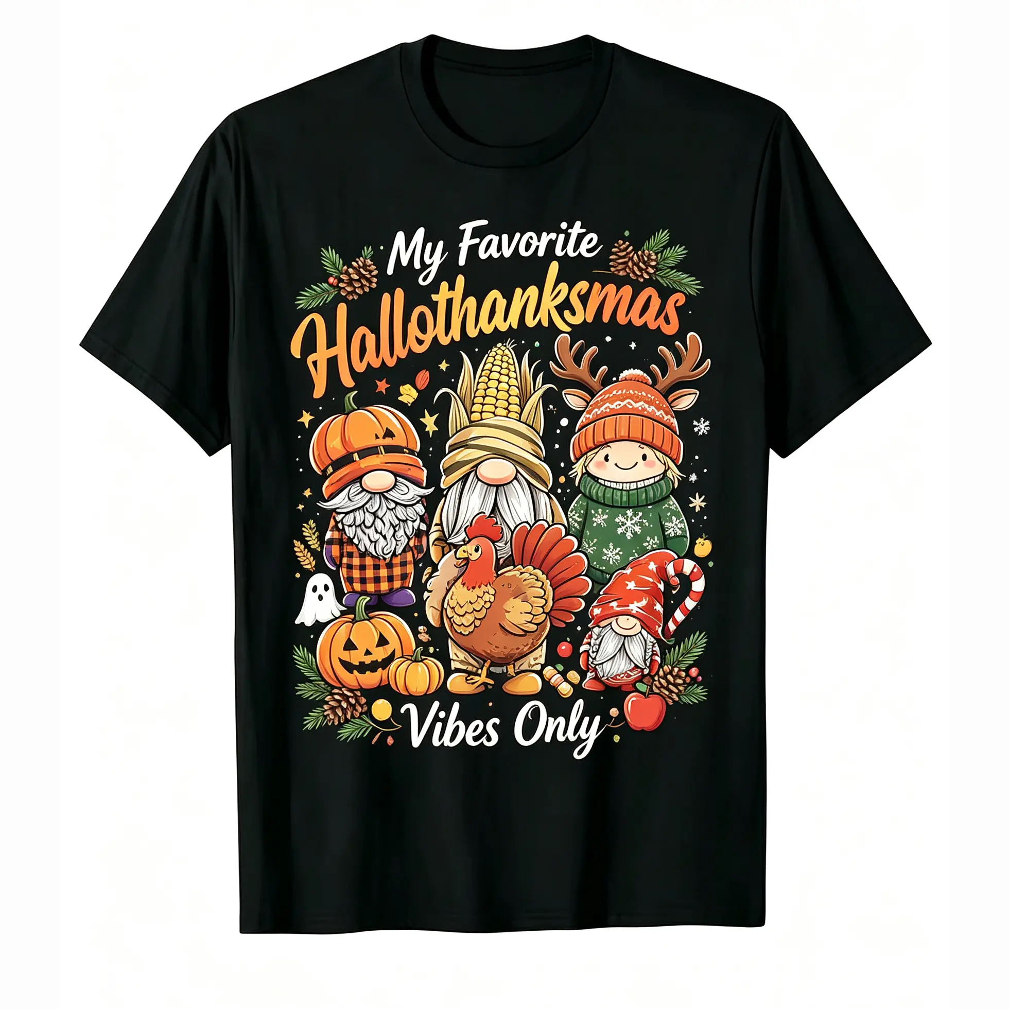 Hallothanksmas Gnomes T-Shirt This Is My Hallothanksmas Shirt Funny Halloween Thanksgiving Christmas Three Holiday Gnome Lovers Gift Short Sleeve Tee For Men Women