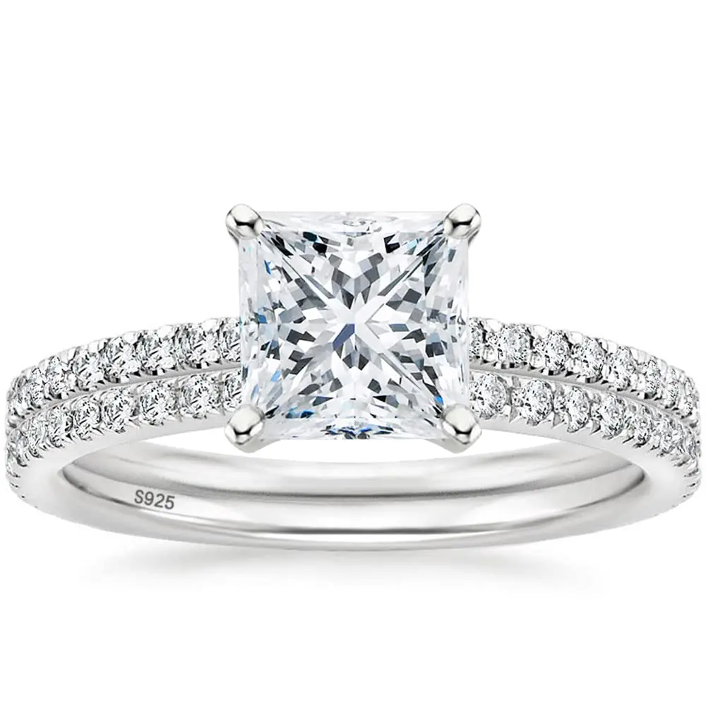 EAMTI 2CT 925 Sterling Silver Bridal Ring Sets Princess Cut CZ Engagement Rings Promise Rings for Her Wedding Bands for Women