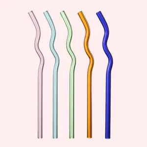Wavy Glass Straw - 8mm Diameter Reusable Drinkware in Various Colors for Eco-Friendly Sipping and Daily Use