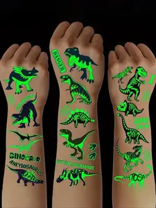 10 Sheets Luminous Dinosaurs Temporary Tattoos, Waterproof Glow In The Dark T-Rex Pterosaur Velociraptor Triceratops Stegosaur Designs Pattern, Rectangular Shape for Dinosaurs Birthday Party Supplies, Stocking Stuffer, Goodie Bag Fillers, Christmas Eve Gi