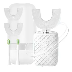 Yeklike Adult U-Shaped Sonic Toothbrush, Automatic Full Mouth Cleaning Device, 360° Stain Removal Tool, IPX7 Waterproof Rechargeable Model, 3 U-Shape & 2 Straight Brush Heads (White - Cup) Daily Daily summerwins
