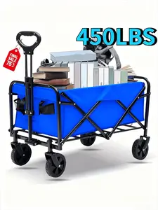 Heavy-Duty Beach Wagon - 450LBS Super Large Multi-Tube Utility Cart with Foldable Design, All-Terrain Wheels, Suitable for Camping, Grocery, Blue/Red, Wagon For Beach
