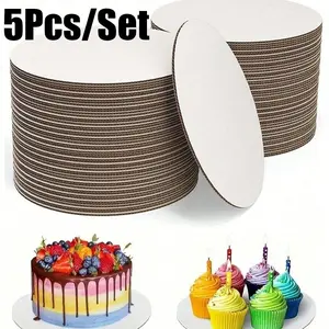 5 Pack Round Cake Boards (8/10/12 Inches), Corrugated Paper Base, Ideal for Baking, DIY Cakes, Desserts, Weddings, Birthdays, Parties