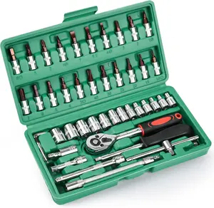 46-Piece 1/4" 45-Tooth Reversible Ratchet Socket & Bit Set | Auto Repair & Household Tools Kit with Storage Case