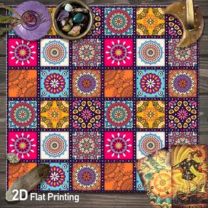 Boho Mandala Tarot Card Tablecloth | Bohemia Floral Colorful Grid Altar Cloth | Creative Splicing Design Gaming Tablecloths | Witchcraft Astrology Altar Cloths | Crystal Grid Meditation Table Cloth | 100% Polyester Material Protective Card Surface
