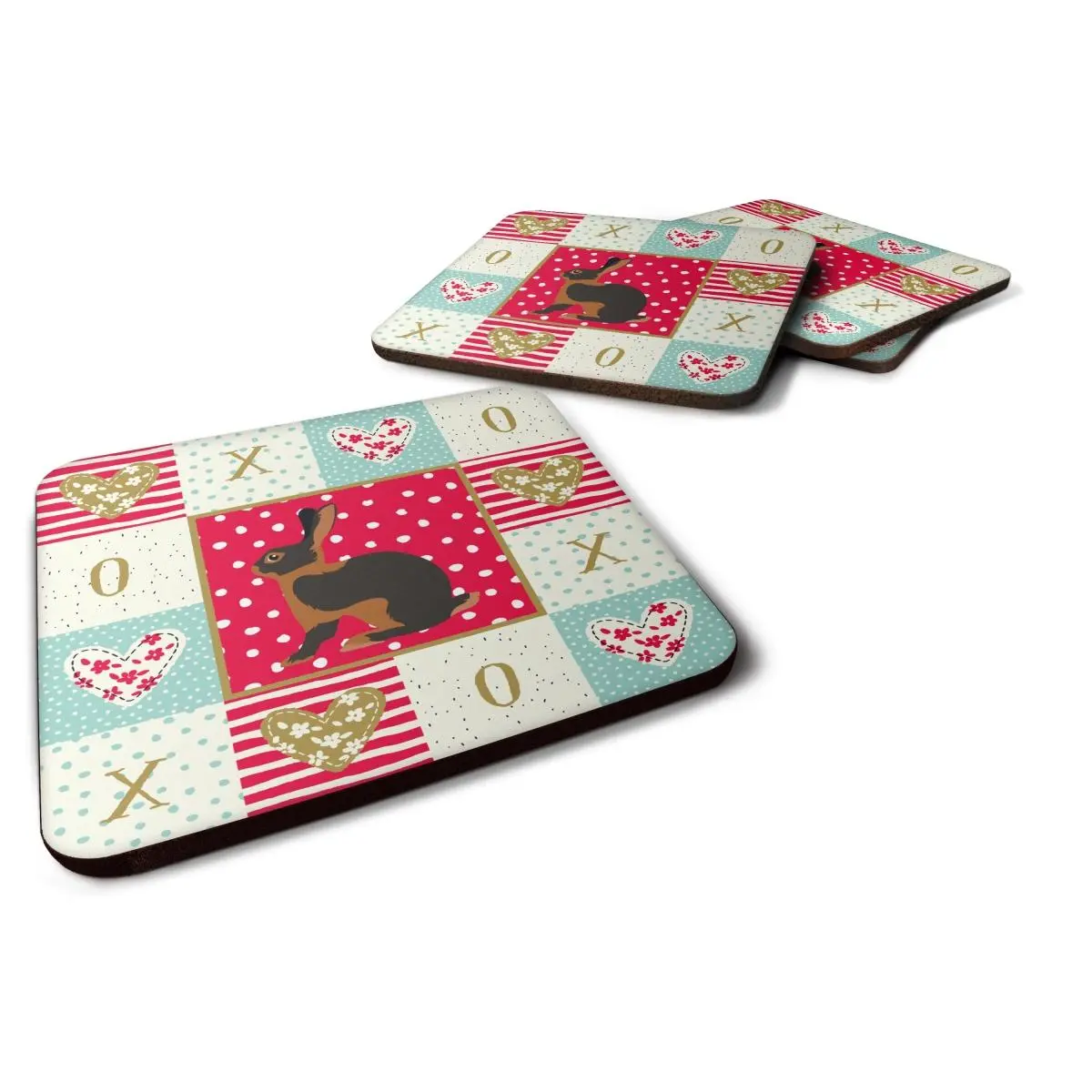 212 MAIN Square Foam Coasters - 3.5x3.5 in Kitchenware Set of 4, Cute Rabbit Design, Fade-Proof Dye, Heat-Resistant Home Table Accessory