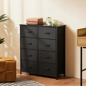 Sweet Furniture F Dresser - Fabric Storage Tower with 8 Drawers, Bedroom Drawer Dresser Organizer, Chest of Drawers with Fabric Bins, Steel Frame and Wood Top for Bedroom, Closet, Entryway