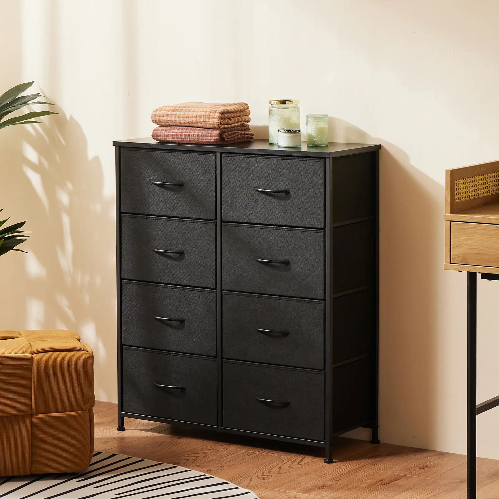 Sweet Furniture F Dresser - Fabric Storage Tower with 8 Drawers, Bedroom Drawer Dresser Organizer, Chest of Drawers with Fabric Bins, Steel Frame and