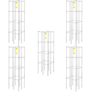 Tomato Cages 11.8 x 11.8 x 46.1 Inches, 5 Pack Square Plant Support Cages, Silver PVC-Coated Steel Tomato Towers For Climbing Vegetables, Plants, Flowers And Fruits, Durable Garden Trellis For Supporting Heavy Produce