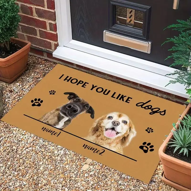 Personalized Dog Photo Doormat with Names - Custom "I Hope You Like Dogs" Welcome Mat - Unique Pet Lover Gift - Personalized Front Door Rug with Your Own Pet Picture