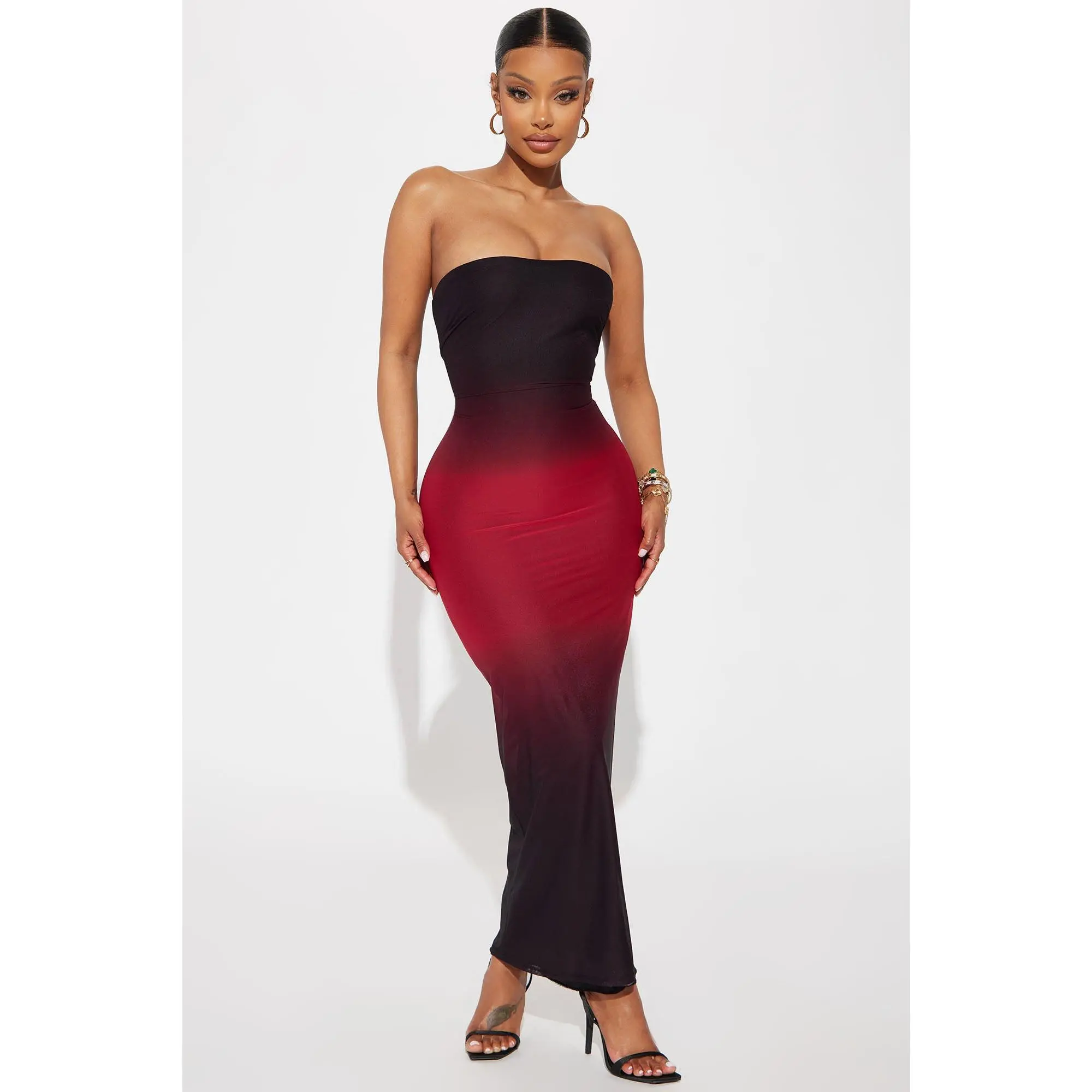 Amara Mesh Maxi Dress - Red/combo