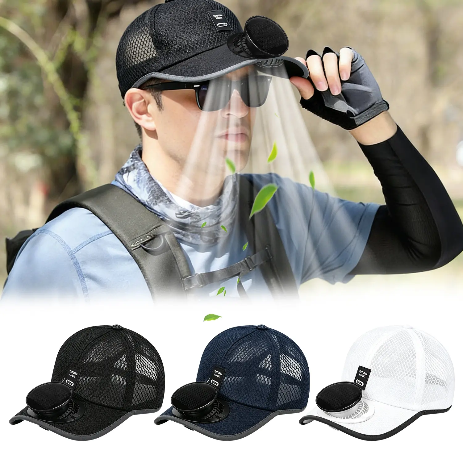Unisex Solar Fan Baseball Cap - Full Breathable Mesh, Solar-USB Dual Charging, 180-Degree Rotatable Fan, 2-Speed Adjustable Wind, Adjustable Strap, Sun Protection for Fishing, Cycling, Outdoors