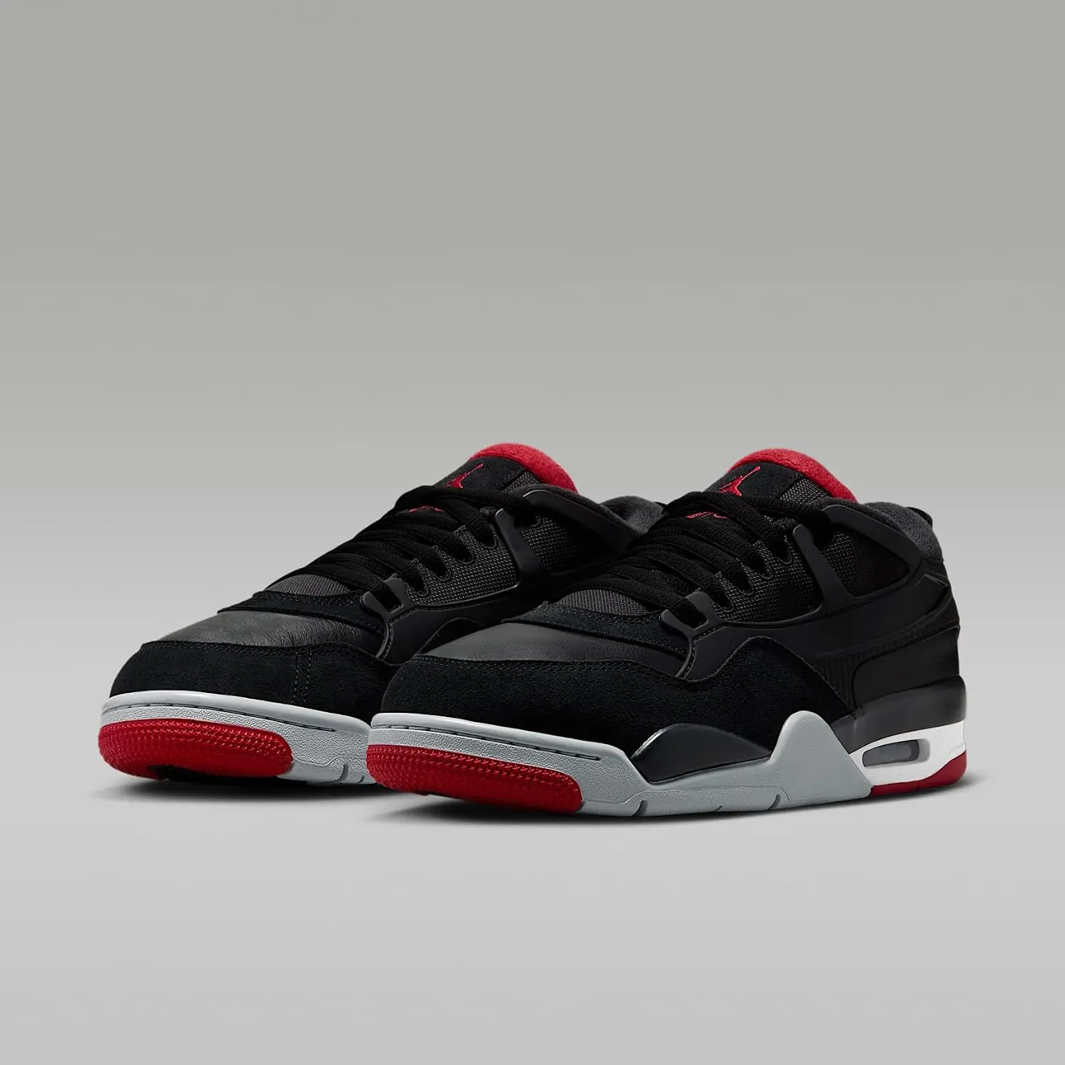 Men's Air Jordan 4 RM Athletic Basketball Trainers - Black/Varsity Red/Wolf Grey, Casual Sports Shoes, Comfortable Walking Footwear - Style FQ7939-004