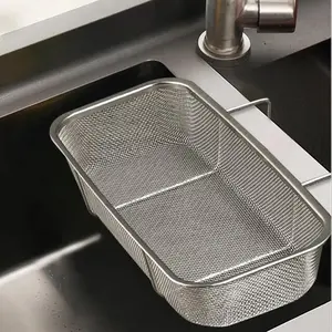 Stainless Steel Side Sink Drain Filter Basket, Corner Hanging Sink Strainer, Strainers for Kitchen, Kitchen Food Waste Filter, Vegetable Fruit Cleaner, Silver Color Rectangular