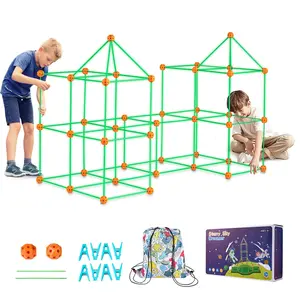 VEVOR Fort Building Kit, 140PCS Glow in The Dark Building Toys, Educational Gift for 4 5 6 7 8+ Year Old Boys & Girls Indoor Play Tent Construction Toys with 96 Rods and 44 Balls  Christmas gift