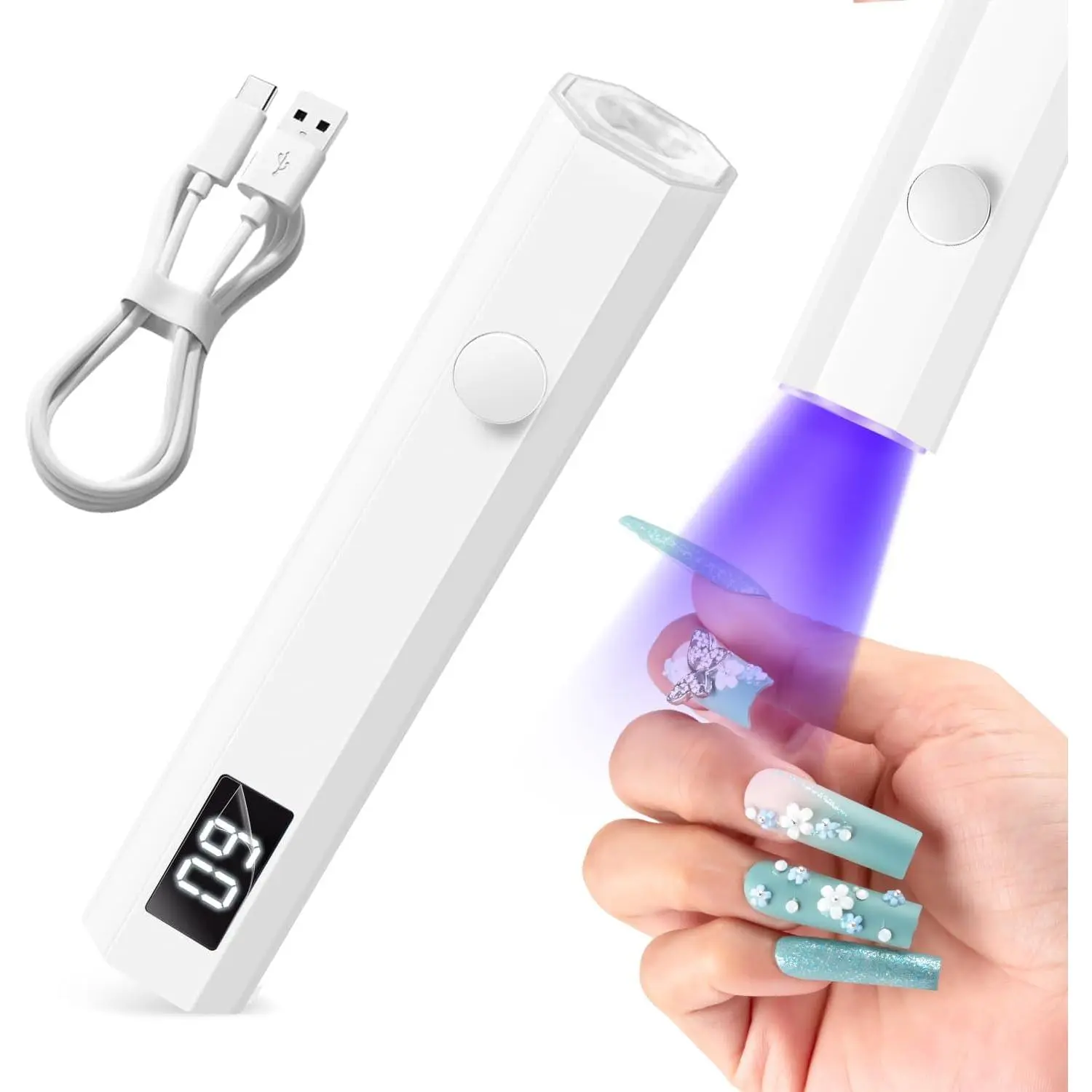 Mini Portable UV Nail Lamp, 3W Handheld LED Gel Nail Dryer, 20s/60s Dual Timing Setting, Home Salon DIY Manicure Curing Tool, Solid White