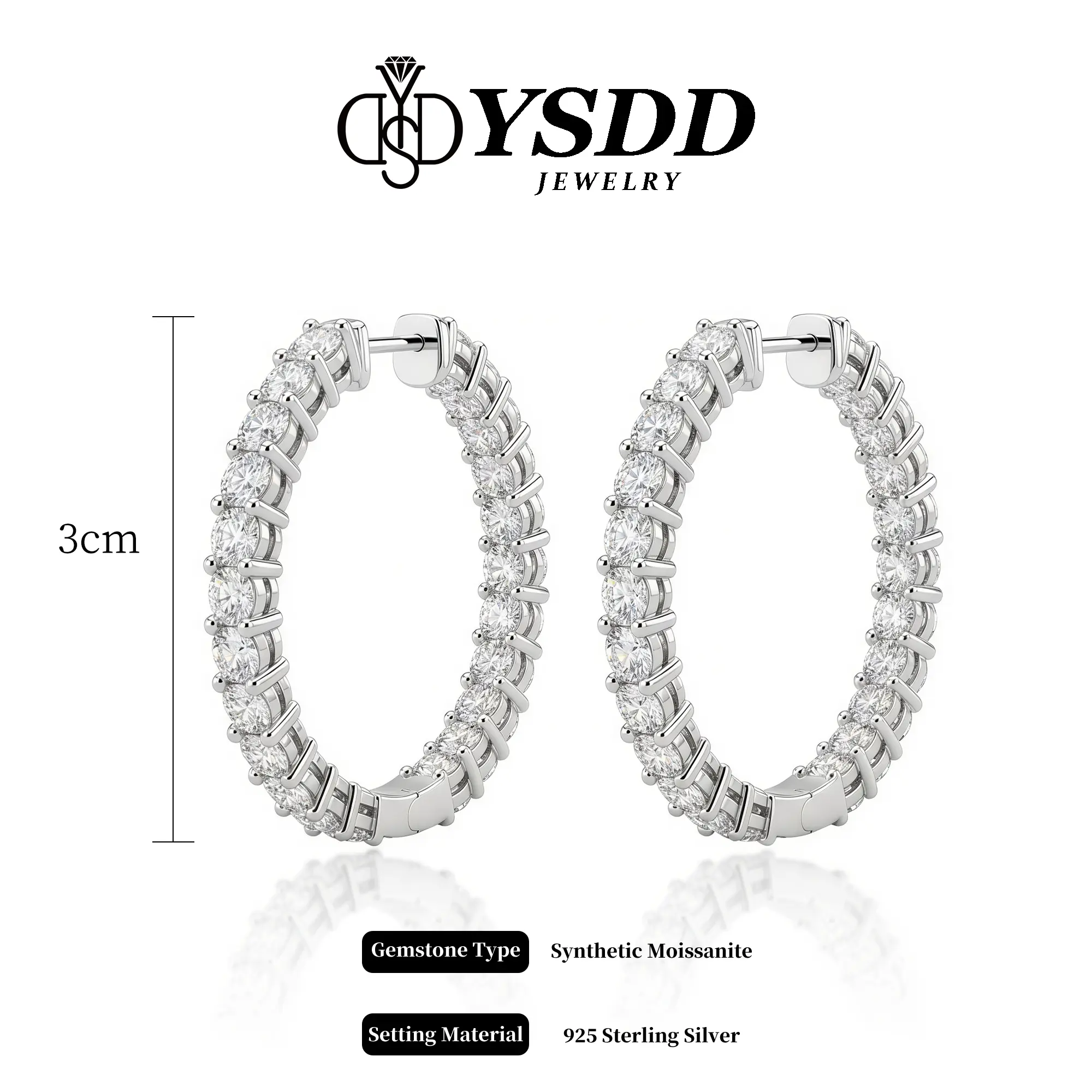 【#714 PARTY】Luxurious 5CT Total Inside-out Hoop Earrings 30mm vvs Synthetic Moissanite Earrings in 925 Sterling Silver