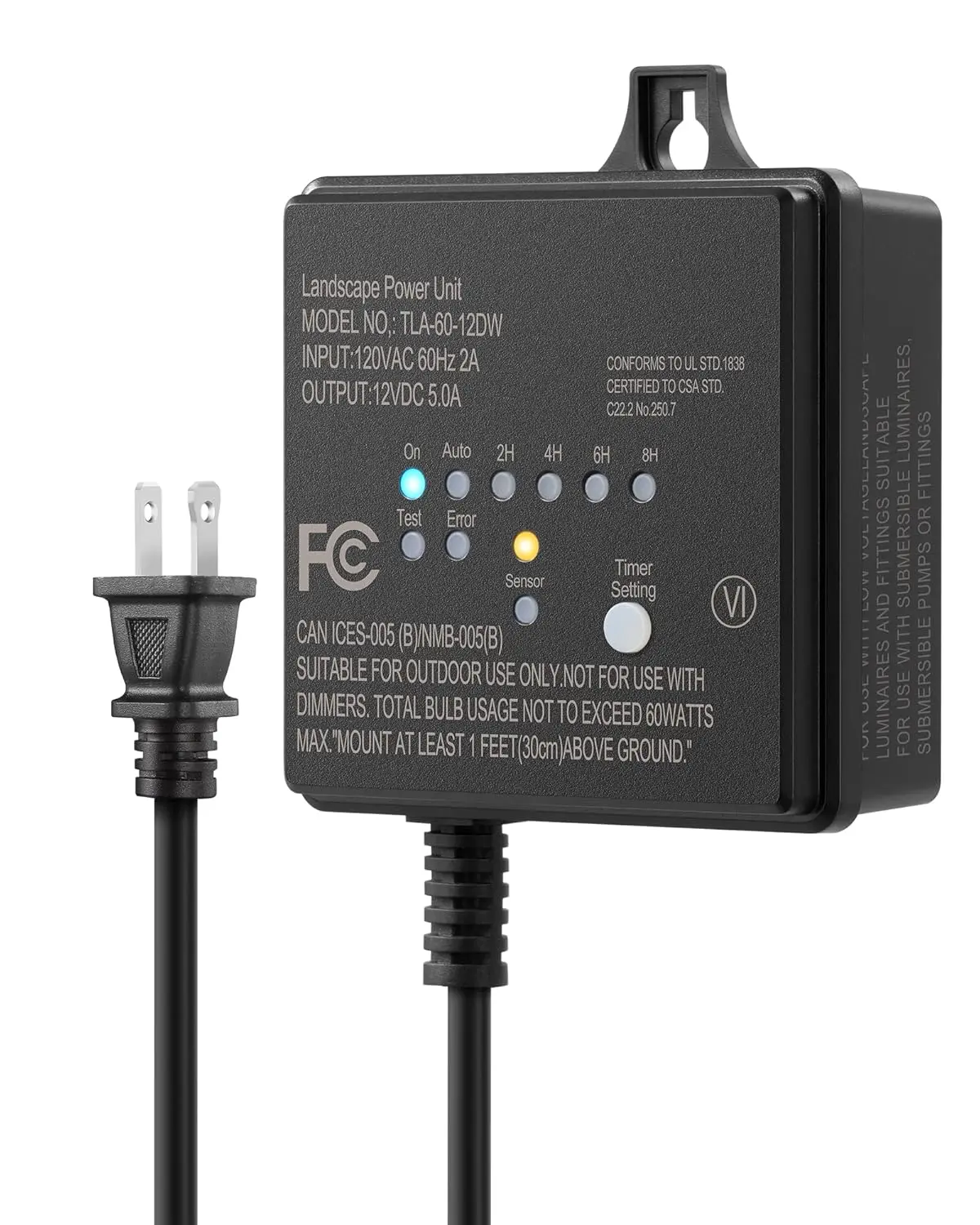 DEWENWILS 60W 120V AC to 12V DC Outdoor Low Voltage Transformer, Timer-Equipped, Photocell Light Sensor, Weatherproof, ETL Listed for LED Garden Landscape Lighting, Easy Installation