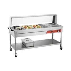Fathersdaygift 1800W Power Commercial Electric Steam Table Food Warmer, Stainless Steel Server with 8 Stainless Steel Pans, 2 Pots, Convenient Handle, Shield Door, Undershelf & Wheels for Restaurant Catering, Parties