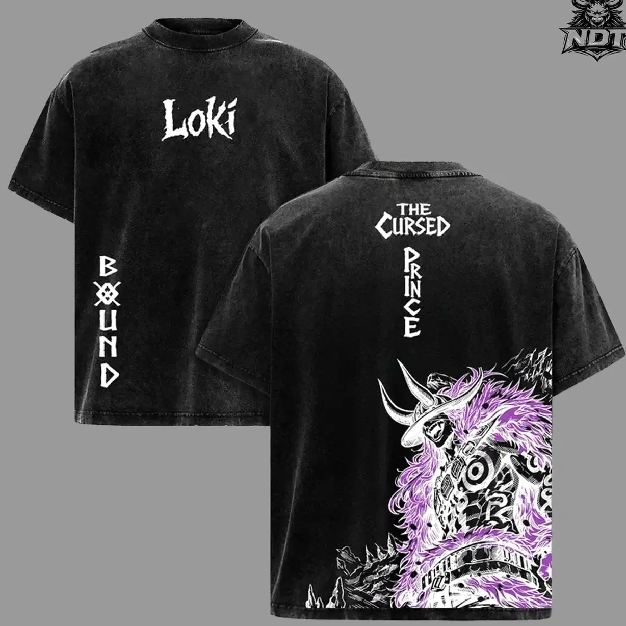 Loki Washed Tee – One Piecee Anime Elbaf Giant Prince Manga Graphic Double Printed T-Shirt, Menswear Heavy Cotton Unisex Oversize Streetwear Vintage Anime Tee