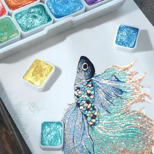 12-Color Pearlescent Watercolor Palette | Professional-Grade Shimmering Gradient Palette | Popular Portable Artist Painting Tool | Comes with a Pearlescent Color Card | Suitable for Nail Art, Bullet Journaling, Illustration