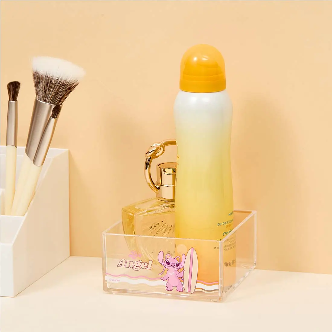 MINISO x Disney Angel Small Stackable Clear Storage Box | Cute Transparent Organizer Case for Cosmetics, Jewelry, Desk & Small Essentials