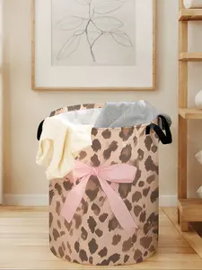 Large Capacity Laundry Basket with Leopard Print Bow Tie Pattern, Durable Fabric with Handle, Foldable Storage for Home and Toys, Laundry Hamper, Laundry Bin