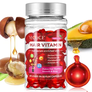 YECUCE Hair Vitamin Serum Capsule for Frizzy & Dry Hair, Leave-in Anti Frizz Hair Styling Moisturizing Serum Capsules for All Hair Types（Red/40/60PCS） Macadamia Oil Box