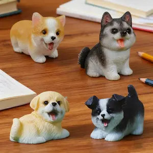 4 Piece Animal Dog Model Figurines Decorations, Cute Collectible Figurines, Cute Animal Design, Cute Desktop Decoration, Christmas Holiday Desk Ornaments, Teaching Aids, Birthday Party Gifts, Easter Halloween Festival