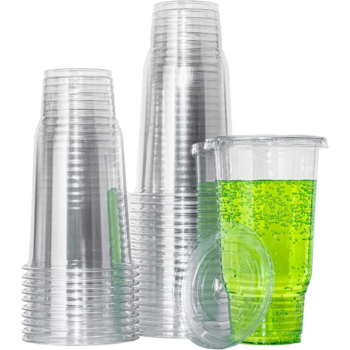 32 oz Plastic Cups with Lids,50 sets  Disposable Clear Cups for Smoothie, Iced Coffee,Milkshake& Any Cold Drinks