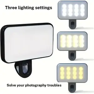 1pc Portable Rechargeable LED Mobile Phone Computer Fill Light, Mini Clip Fill Light, 3 Light Modes, Compatible for iPhone 15/14/13/12/11 Pro XS, for A72/A71/A52/A51, for Phones, Cameras, Video, Zoom Meetings, Clip On, Adjustable, with Front & Back Clips