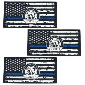 Thin Blue Line American Flag Car Decal - Patriotic Law Enforcement Support Sticker with CODE 4 Badge & Police Dog Silhouette, Matte Vinyl Black/White/Blue Stripes for Windows, Bumpers, Badges  Vehicle | Durable Decal