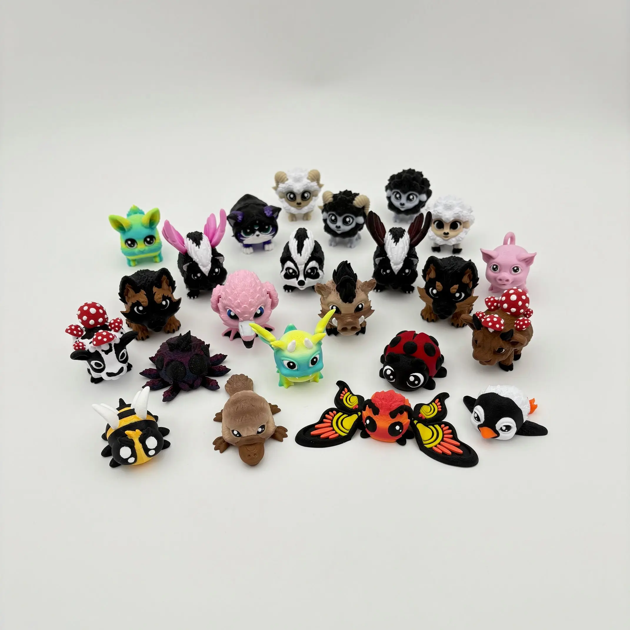 Pufflings Collection - Cute Articulated Animals, 3D Printed Creatures - Articulating Mini Animal Figurines