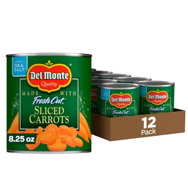 Refrigerated Salted Sliced Carrots - Clean, Quick Packed for Fresh Taste, Natural Flavor, 8.25 oz Cans, Pack of 12, Pantry-Packaged Halal Vegetable Food, Natural Ingredients, Suitable for All Ages