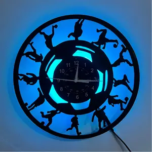 Football Theme LED Vinyl Wall Clock Silent Design Bedroom Office Decor Perfect Gift for Football Enthusiasts Birthdays Christmas Halloween (Battery Not Included)