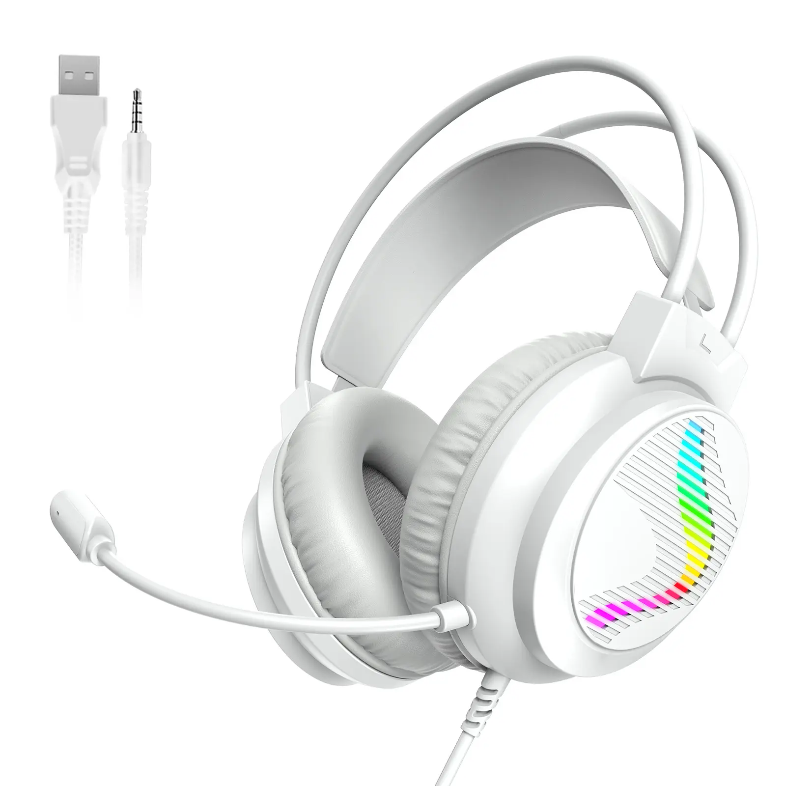Wired Gaming Headset, Legendary Comfort, Detachable Microphone, Works on PC, PS4, PS5, Xbox One, Switch and Mobile – Dual Chamber Drivers, Legendary Comfort, Noise Canceling Mic, RGB Light, White