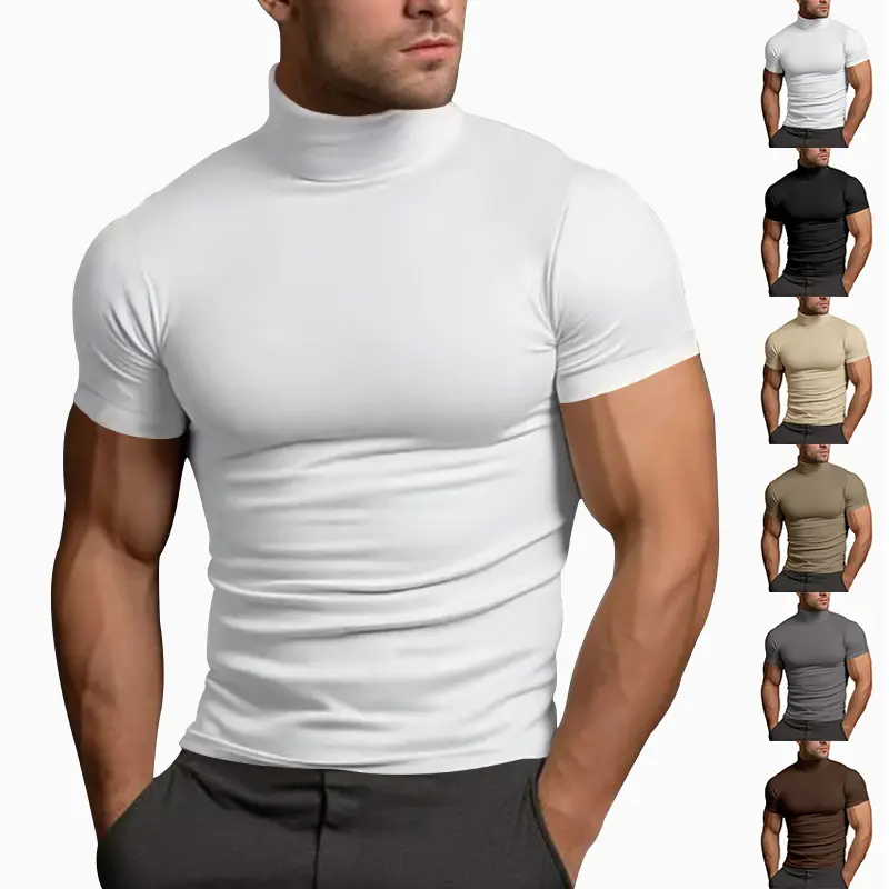 3 Pack Men's Mock Neck Compression T-Shirt - Short-Sleeve, Slim-Fit Athletic Base Layer, Breathable Summer Top for Gym Workouts & Casual Daily Wear