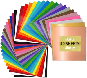 Permanent Vinyl Bundle - 40Pack (20 Glossy, 20 Matte) Self-Adhesive Outdoor Sheets, Ideal for DIY Decorations, Party Sticker, DIY Mug