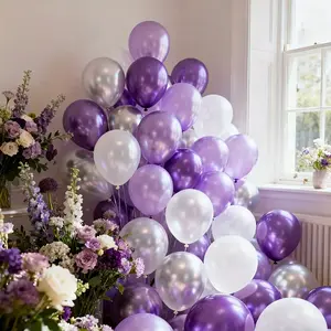 27pcs， Pearl purple white gradient series balloon set, perfect for birthdays, weddings, Valentine's Day, Mother's Day, school opening ceremonies, graduation season, home decoration, balloon decoration, balloon parties
