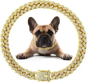 Dog Chain Diamond Collar Walking Metal Chain Necklace with Secure Buckle Pet Cuban Style Collar Jewelry Accessories for Small Medium Large Dog Cats summerwins
