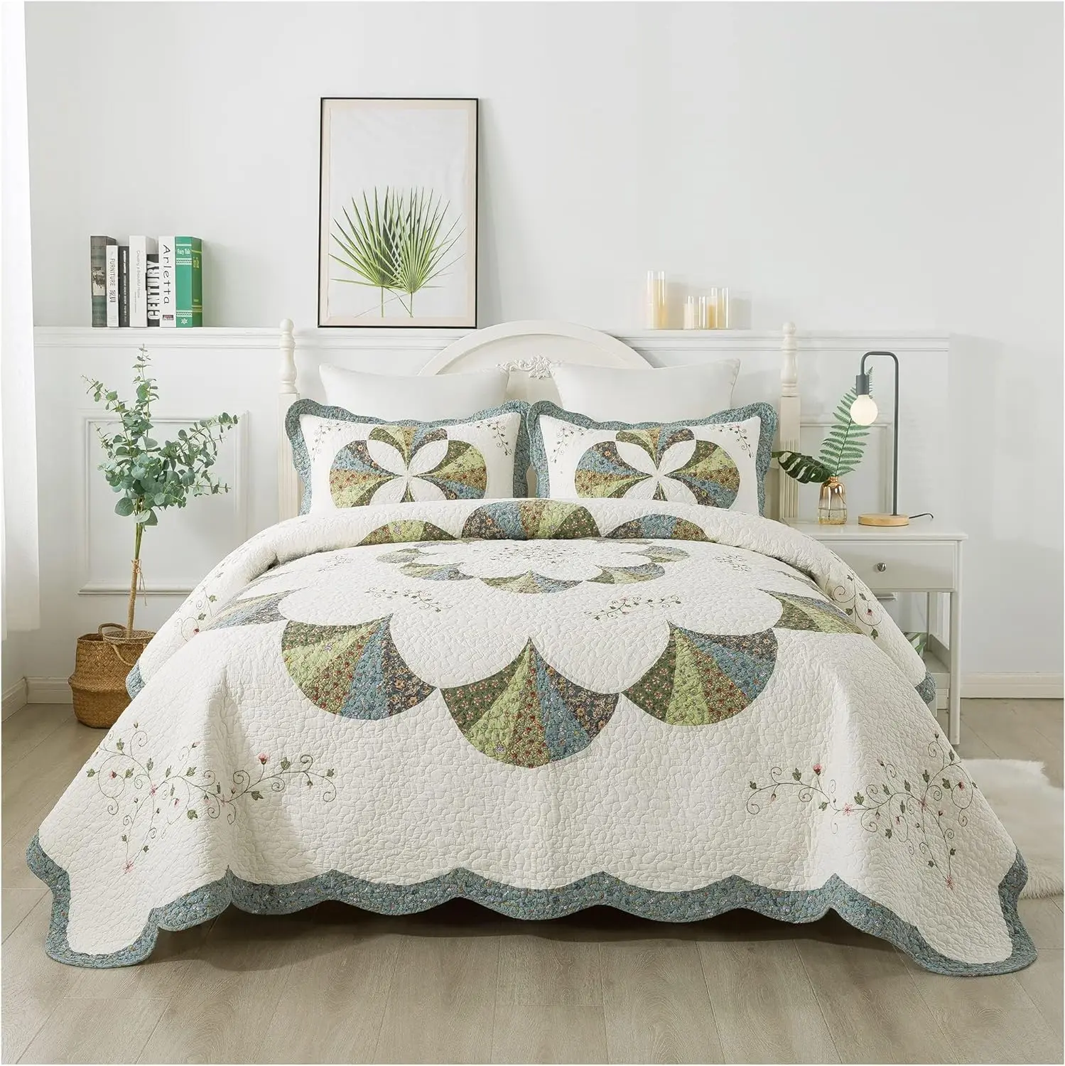 Kasentex 100% Cotton Durable All-Season Bedding Comforter Bed Set - Hypoallergenic, Fade-Resistant Modern Quilt, Breathable Botanical Print & Soft Plaid Design, Multi-Size (Twin, Queen, King) Bedspreads Coverlets