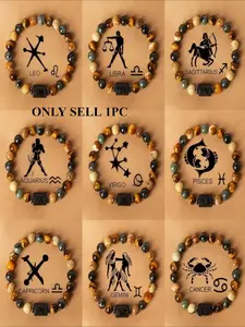 1pc Zodiac Astrology Natural Stone Beaded Bracelet, Fashionable Zodiac Constellations 12 Constellation Designs, Personalized Zodiac Sign Jewelry, Ideal Birthday or Valentine'S Day Gift, 7.48inch