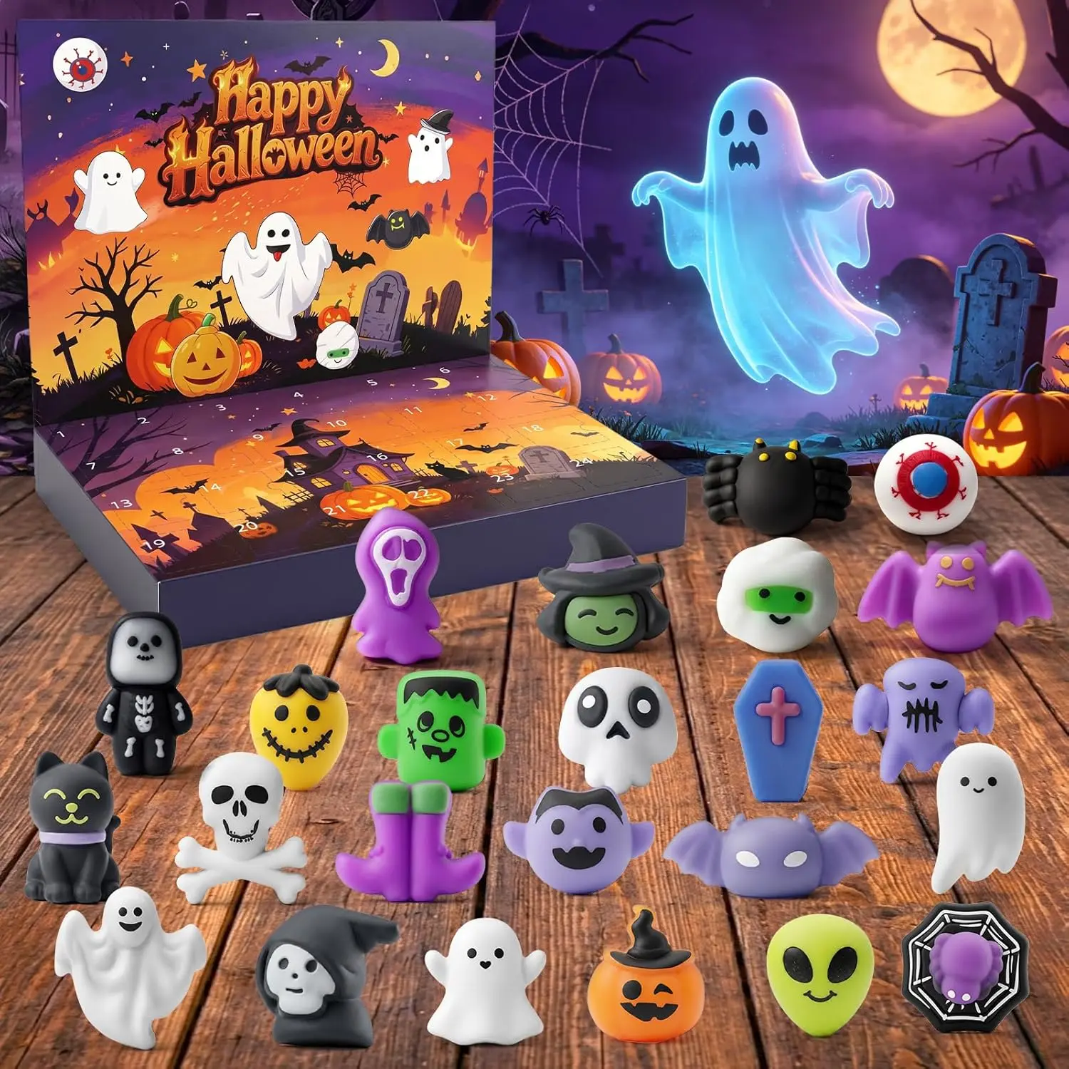 Halloween Fall Gift Halloween Advent Calendars 2026 with 24 Mochi Squishy Toys for Kids Girls Boys Teens Holiday Count down, Fidget Sensory Squishies for Halloween Party Favors Gifts, Classroom Prizes