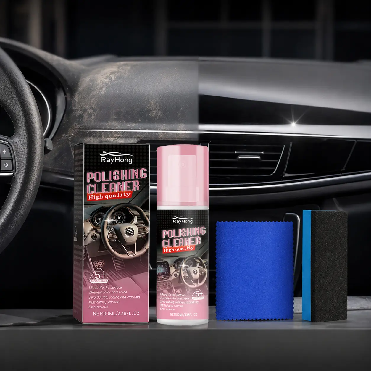 Car Spray Cleaner Quick Interior Detail Cleaner High Quality Leather Conditioner Fix Dry and Cracked Leather Restore Dull Interior Non-Greasy Shine Finish, Car Cleaning Agent, Dashboard Leather Cleaner