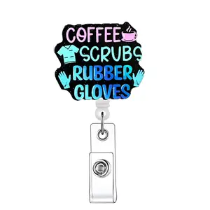 Glittery Letter Design Retractable Badge Reel, 1 Count Name Badge Holder with Clip for Nurse Doctor Medical School Student, Nursing Students, Identification Badges & Supplies, Badge Decoration
