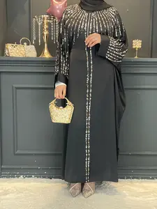 Rhinestone Embellished Abaya Dress with Hijab – Front Zipper Modest Kaftan with Pockets for Women (S–XXL)