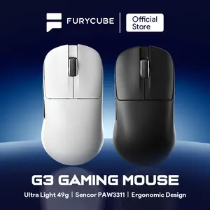 FURYCUBE G3 Lightweight Gaming Mouse PAW3311 Sensor 49g Esports Grade Tri-mode DPI MAX22000 Ergonomically Design 2.4GHz/Bluetooth/USB-C Long Battery Life Office/Work/Gaming Mouse, Fire Button Auto Clicker, Free Anti-Slip Stickers