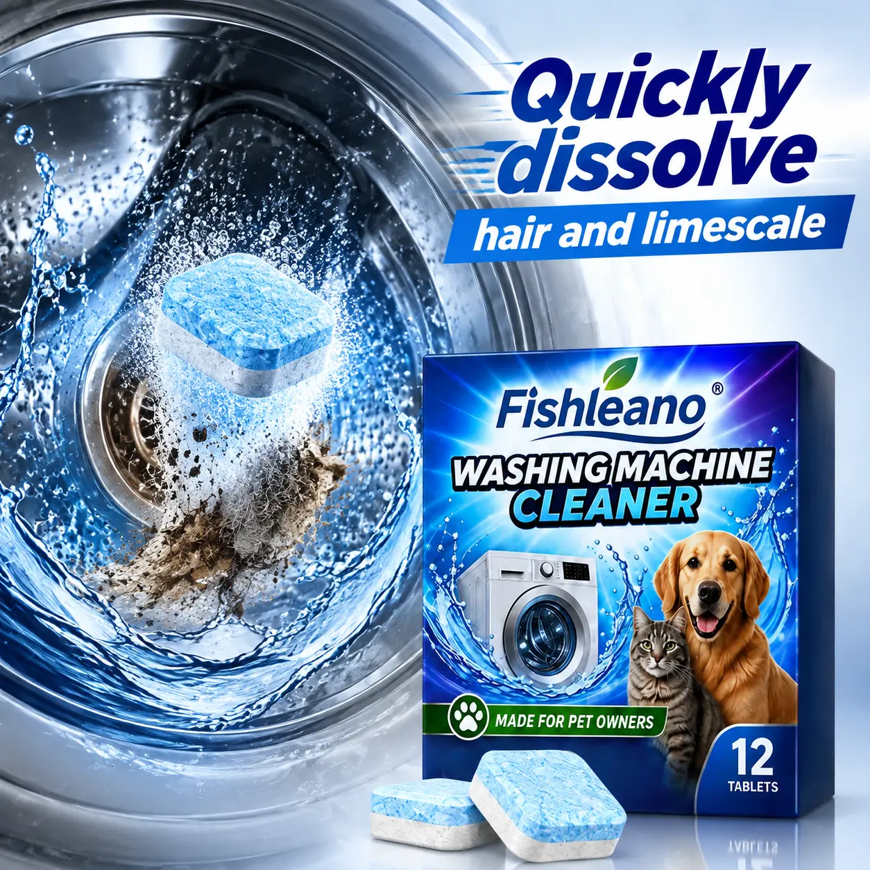 12 Pack Washing Machine Cleaner Tablets - for A 12 Month Supply. Compatible with HE, Top & Front Load. Easily Removes Residue, Grime, And Odors. Septic Safe, Washer, Household, Non Toxic