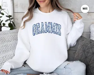 Toile Grammie Sweatshirt, Floral Grammy Gifts, Grandma Crewneck, Grammie Birthday Gift, Chinoiserie Mothers Day Shirt Cotton