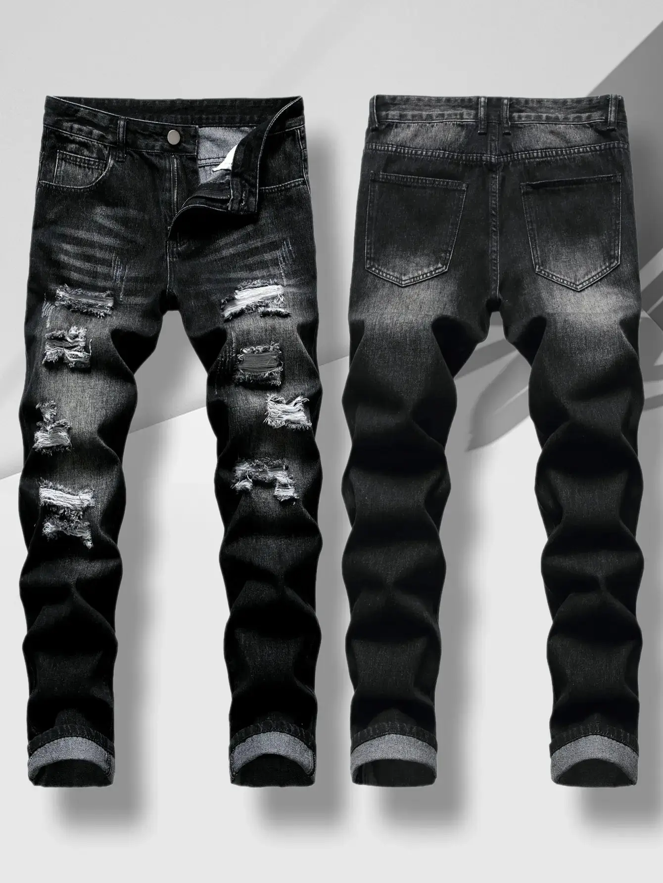 Men's ripped jeans Printed Style, distressed ripped slim straight compression pants ripped n s high street jean fashion boy summer gomez western wear outlet, All Day Comfort, Fit, Chic Look